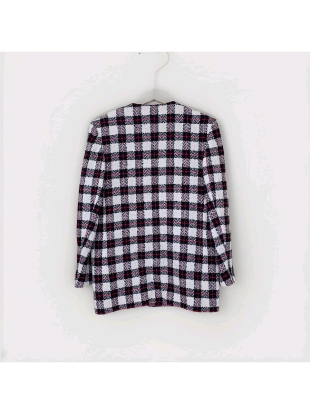 Vtg 80s Planet Plaid Blaizer US 8 Wool Blend Lined DB Colarless England Academia - Picture 3 of 16